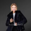 Navy Blue Toscana Shearling Jacket For Womens