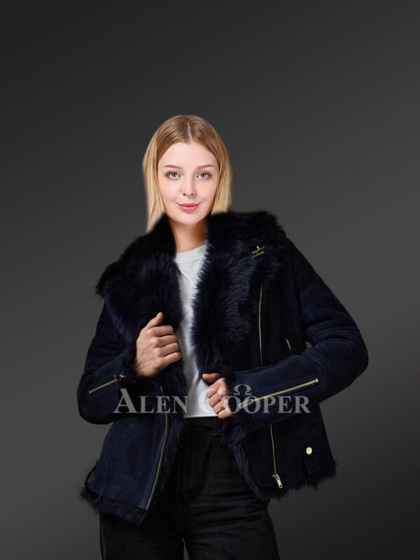 Navy Blue Toscana Shearling Jacket For Womens