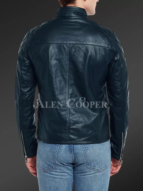 Men’s Iconic Black Short Real Leather Jacket with Quilted Shoulder - Image 10