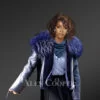 Navy Real leather Jacket with Raccoon fur collar for Women