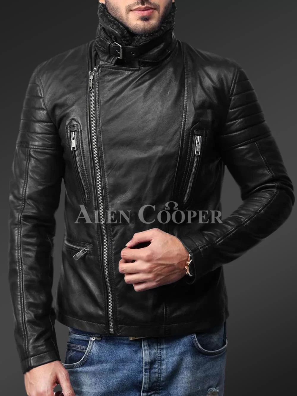 Lambskin biker jacket mens 2025