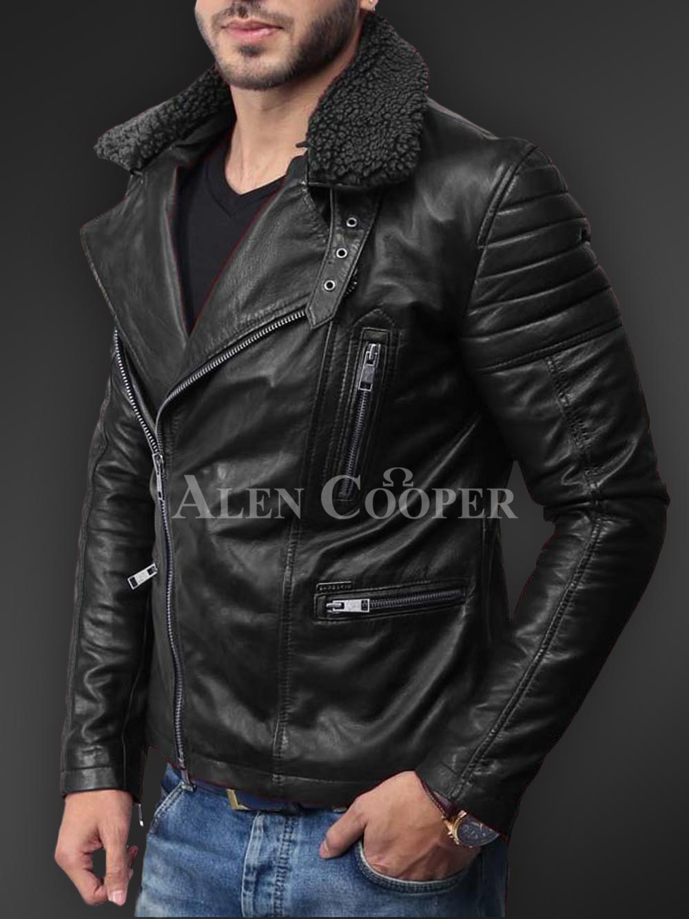 Lambskin Leather Biker Jacket for Men with Many Fascinating Features - Image 9
