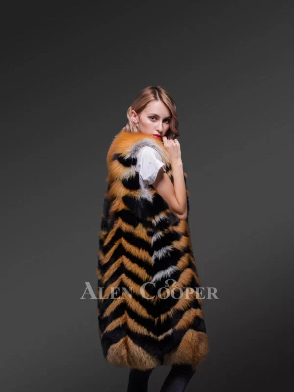 Super Stylish Super Warm Long Women’s Real Fox Furry Winter Vest - Image 3