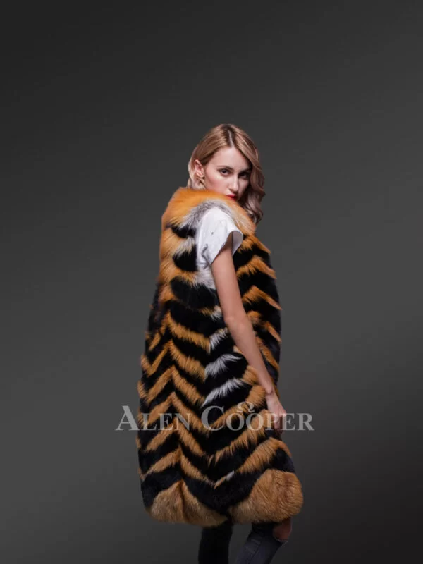 Super Stylish Super Warm Long Women’s Real Fox Furry Winter Vest - Image 2