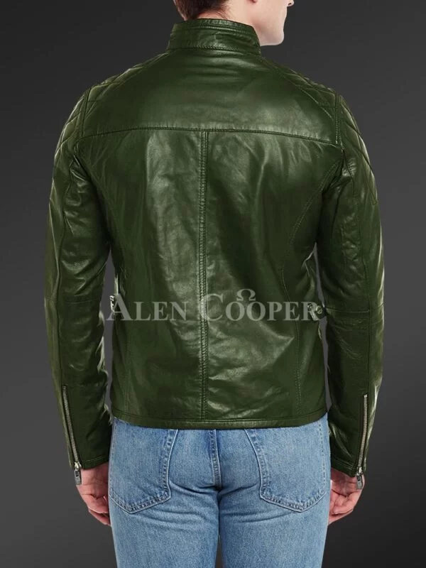 Men’s Iconic Black Short Real Leather Jacket with Quilted Shoulder - Image 8