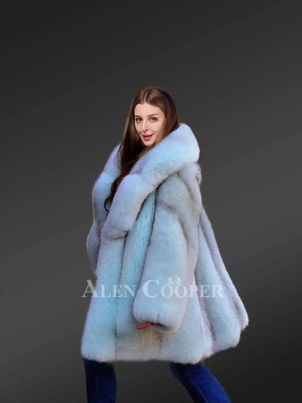White Swing Coat in Arctic Fox Fur for Women - Image 2