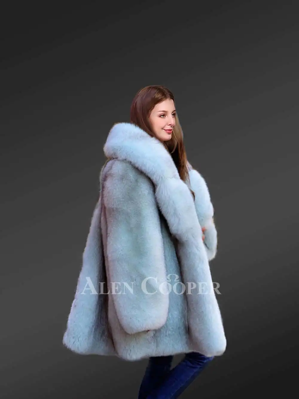 White Swing Coat in Arctic Fox Fur for Women - Image 3
