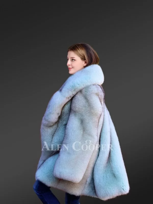 White Swing Coat in Arctic Fox Fur for Women - Image 4
