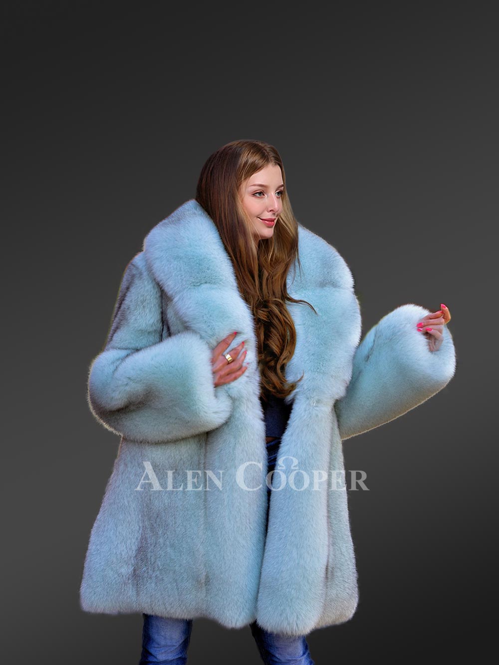White Swing Coat in Arctic Fox Fur for Women - Image 5