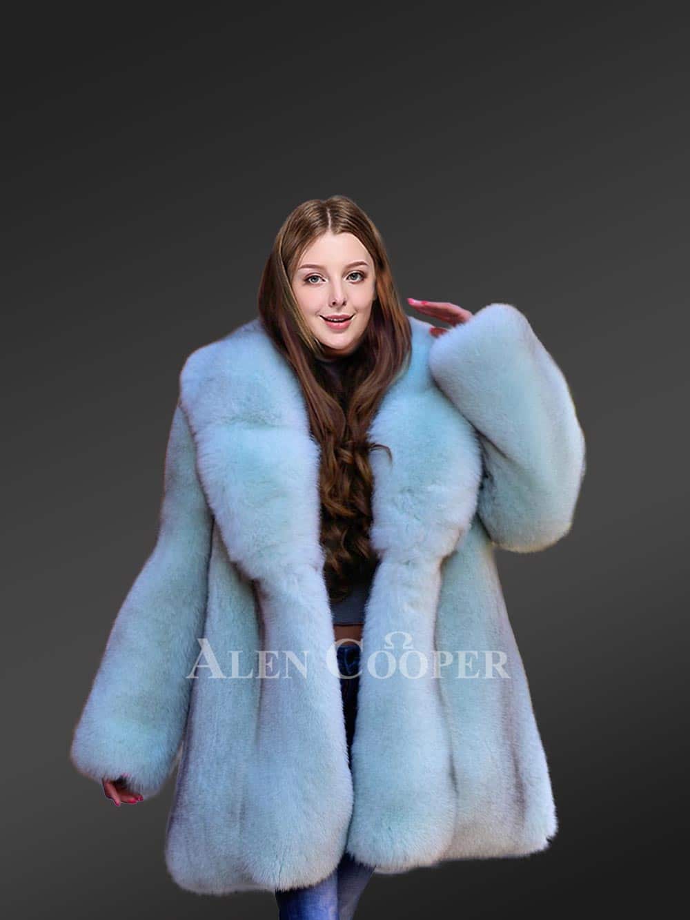 White Swing Coat in Arctic Fox Fur for Women