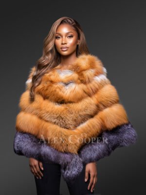 Poncho Style Multi-Color Real Fur Winter Coat