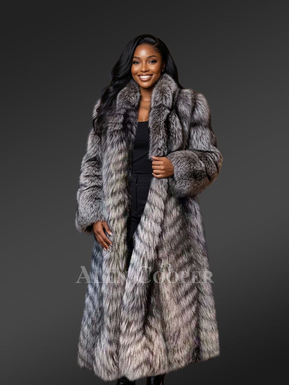 Premium Finland Silver Fox Fur Hooded