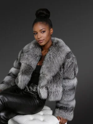 Fox Fur Crop Coat for Women in Silver Fox