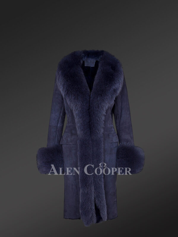 Purple Shearling Tuxedo Coat for Women