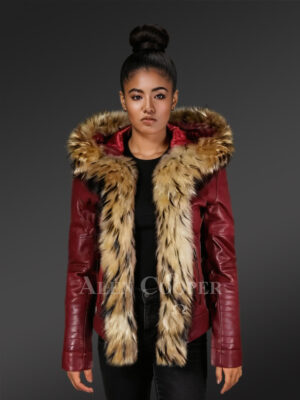 Raccoon Fur Trim Leather Jacket –A Hooded Chic Warm Wear