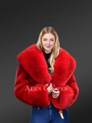 Crop fox fur coat women