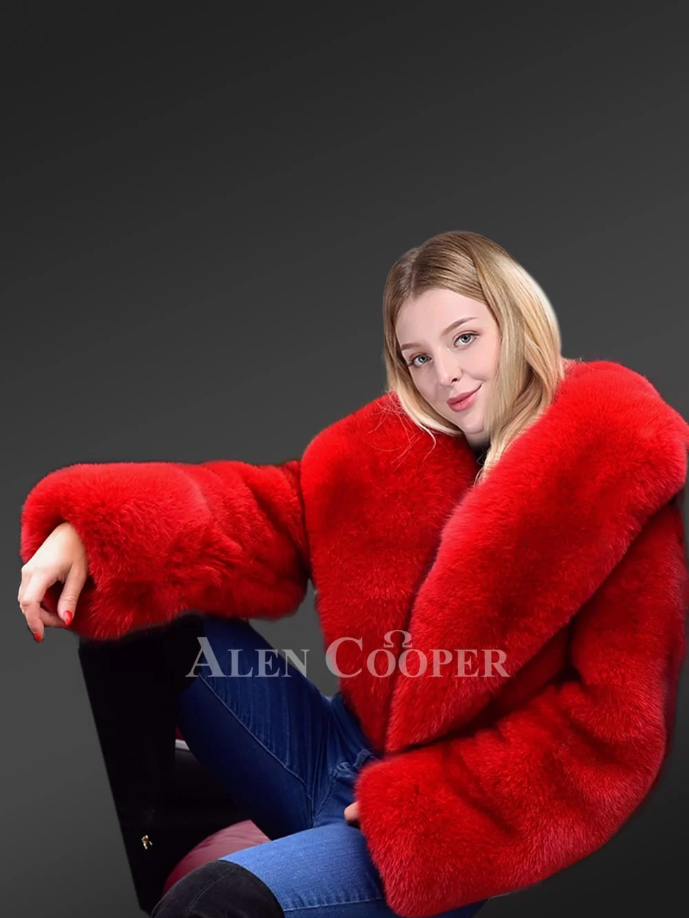 Women Real Fox Fur Lapel Coat Winter Full Pelt Warm Jackets Red Cropped  Outwear