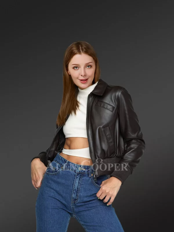 Real Leather Jacket in dark brown for Women in trendy style - Image 2