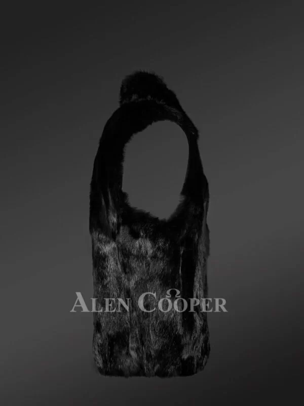 Men’s Authentic Rabbit Fur Vest in Black - Image 5