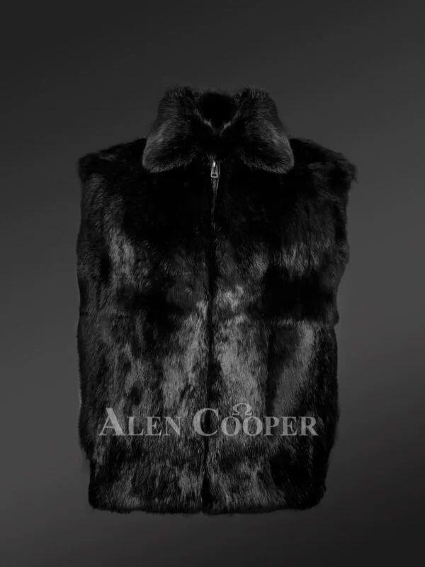 Men’s Authentic Rabbit Fur Vest in Black - Image 3
