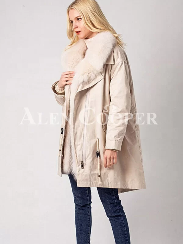 Real Raccoon Fur Collar Mid-Length Warm Winter Parka for Women - Image 2