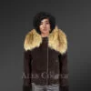 Real shearling jacket with stylish raccoon fur collar