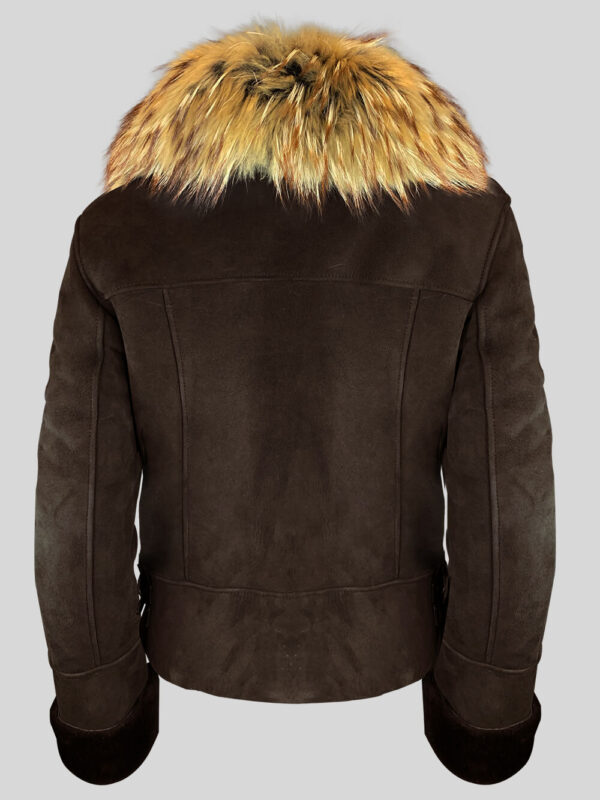 Real Shearling Jacket with Stylish Raccoon Fur Collar - Image 4