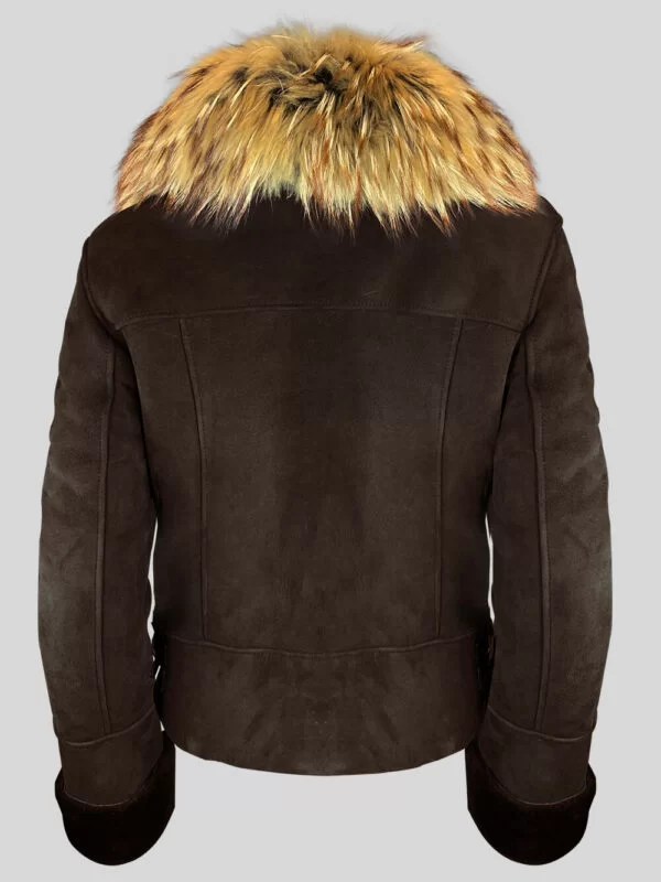 Real Shearling Jacket with Stylish Raccoon Fur Collar - Image 4