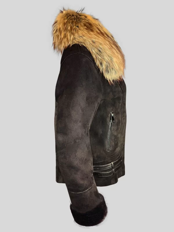 Real Shearling Jacket with Stylish Raccoon Fur Collar - Image 3