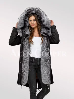 Scandinavian Silver Fox Fur Hybrid Black Parka