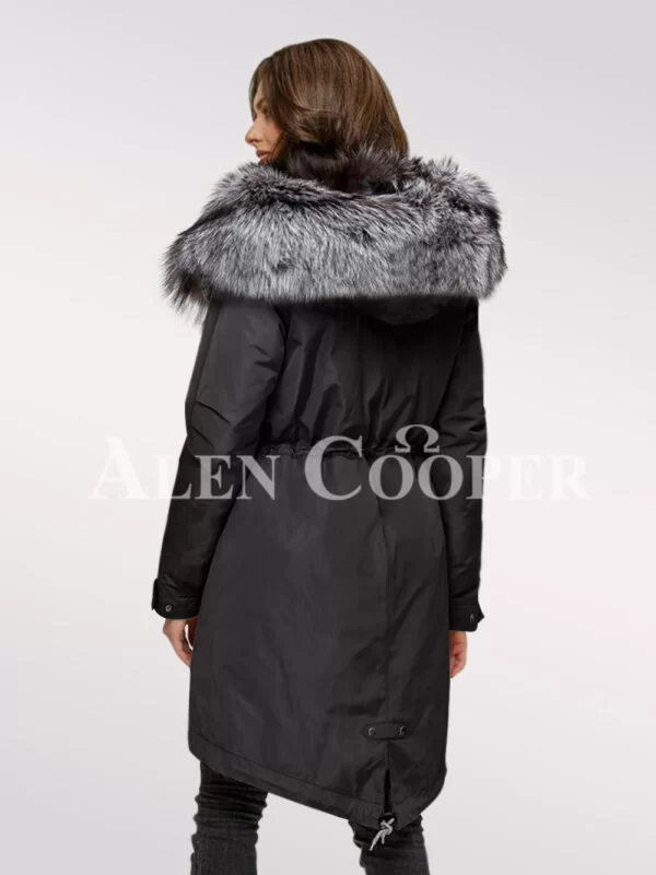 More Aristocratic and Graceful With Ladies’ Scandinavian Silver Fox Fur Hybrid Black Parka Convertibles with Black Rabbit Liner - Image 3