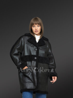 Sheepskin Bomber Jacket for Women in Black