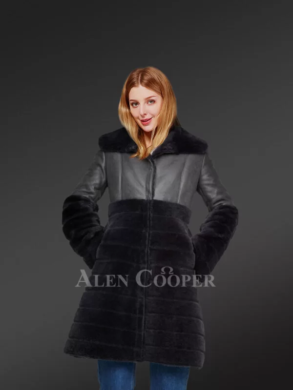Sheepskin Coat for Women in Black - Image 3