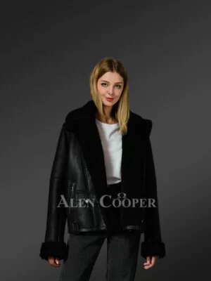 Sheepskin Shearling Jacket With Black Fur Detailing