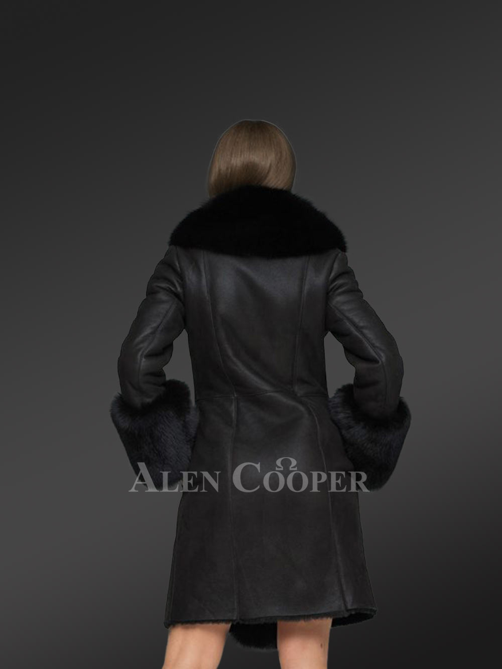 Womens Long Sheepskin Coat with Fox Fur Frontline - Image 5