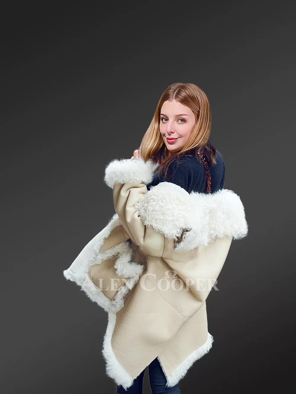 White sheepskin coat top