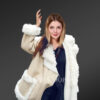Sheepskin shearling coat for womens With White Fur Detailing