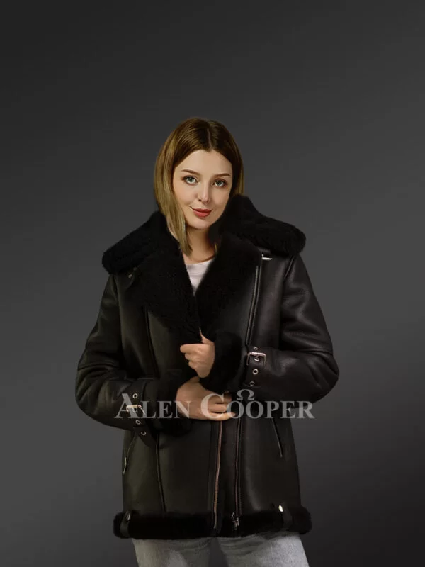 Sheepskin shearling jacket for women in Cuff Belts