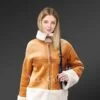 Sheepskin shearling jacket for women in Light brown