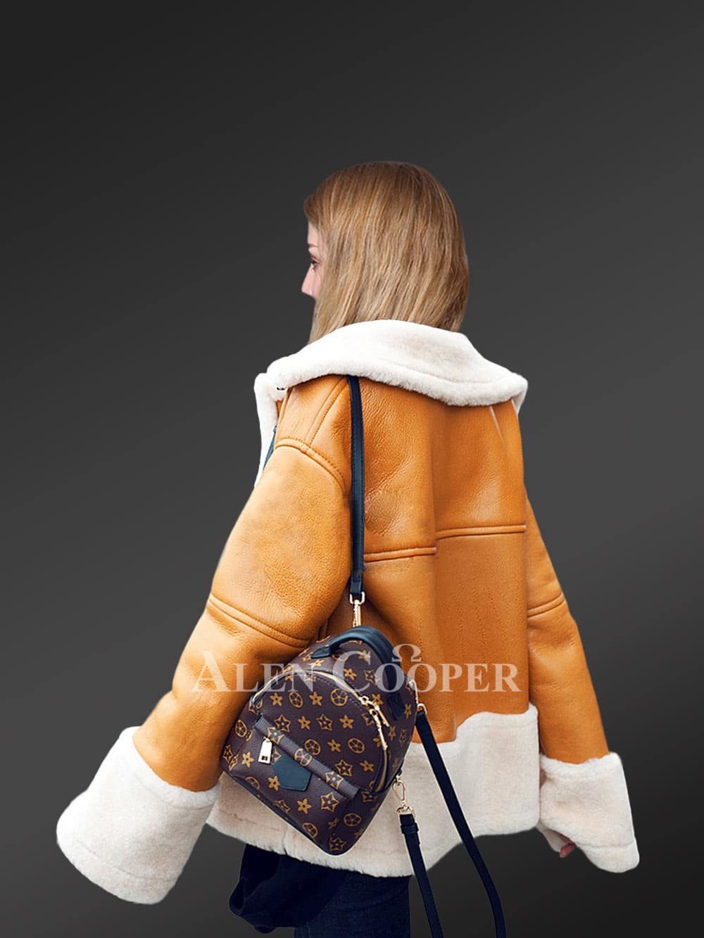 Sheepskin Shearling Jacket for Women in Light Brown - Image 5