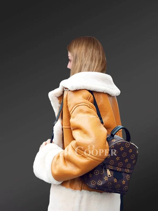 Sheepskin Shearling Jacket for Women in Light Brown - Image 4