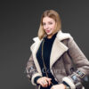 Sheepskin shearling jacket for women with leather Belt & Trims