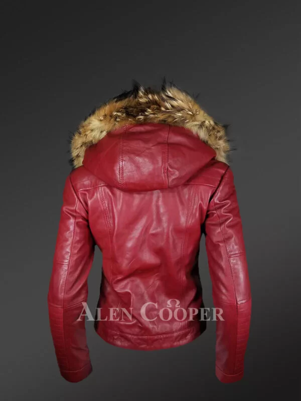 Raccoon Fur Trim Leather Jacket –A Hooded Chic Warm Wear - Image 5