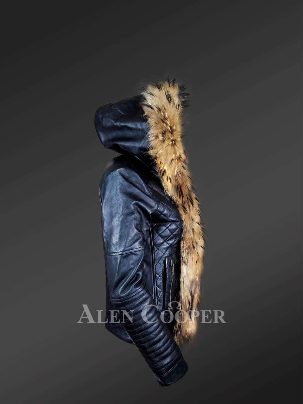 Short Length Leather Parka with Genuine Fur Trim - Image 5
