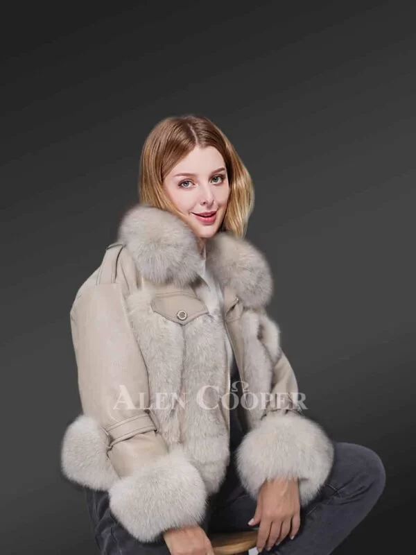 Short Length Sheepskin Jacket in Beige