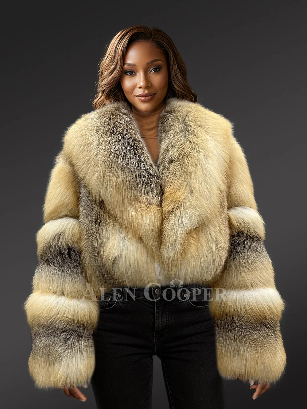 Fox Crop Coat Women in Golden