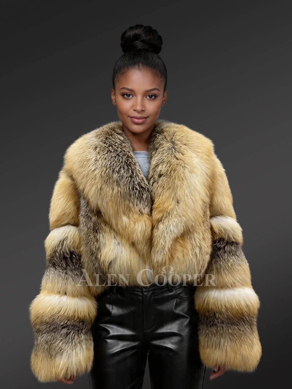 美品◆クリーニング済◆グレースコンチネンタル◆Foxファーツイードジャケット Fox Crop Coat Women in Golden
