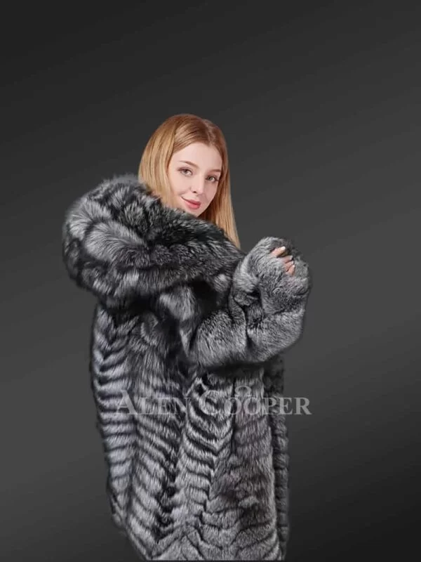Authentic Finland Silver Fox Long Coat for Women - Image 2