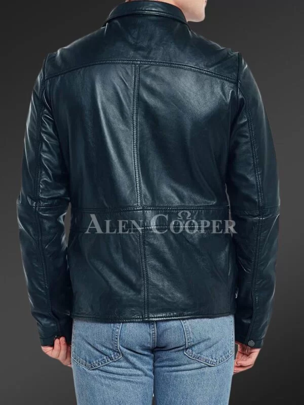 Slim Fit Pure N Smooth Real Leather Jacket with Double Faced Shearling Collar - Image 12