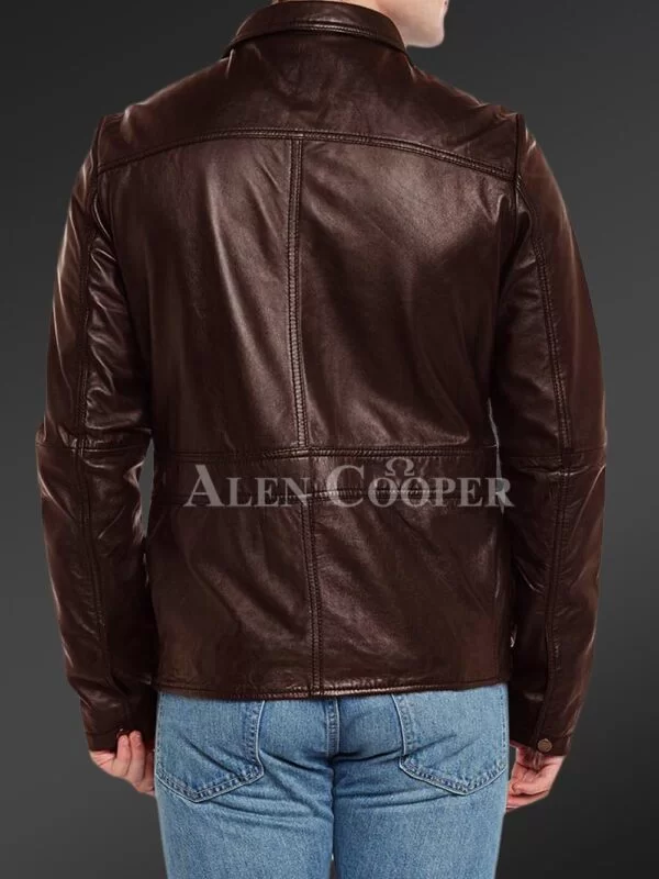 Slim Fit Pure N Smooth Real Leather Jacket with Double Faced Shearling Collar - Image 15
